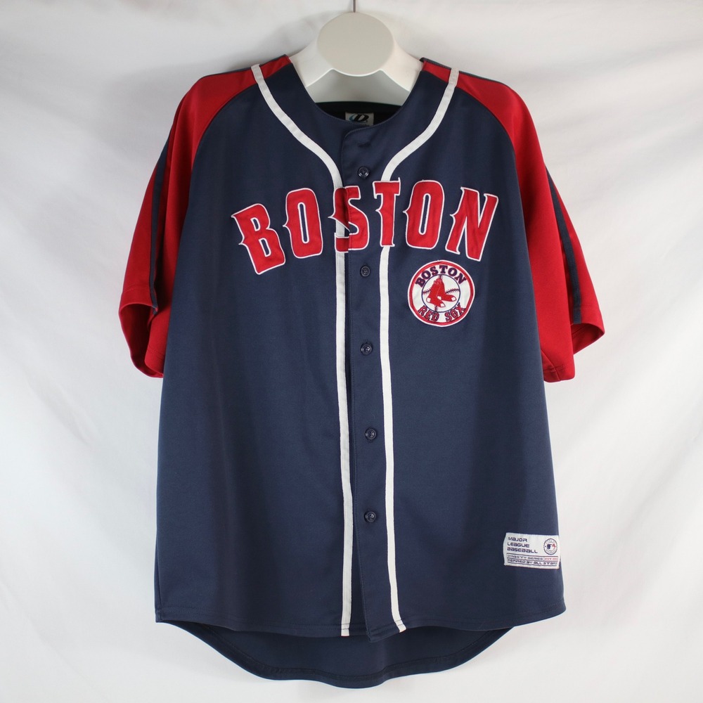 Dynasty Navy Blue Red MLB Boston Red Sox Baseball Button Up Jersey Mens Size XL